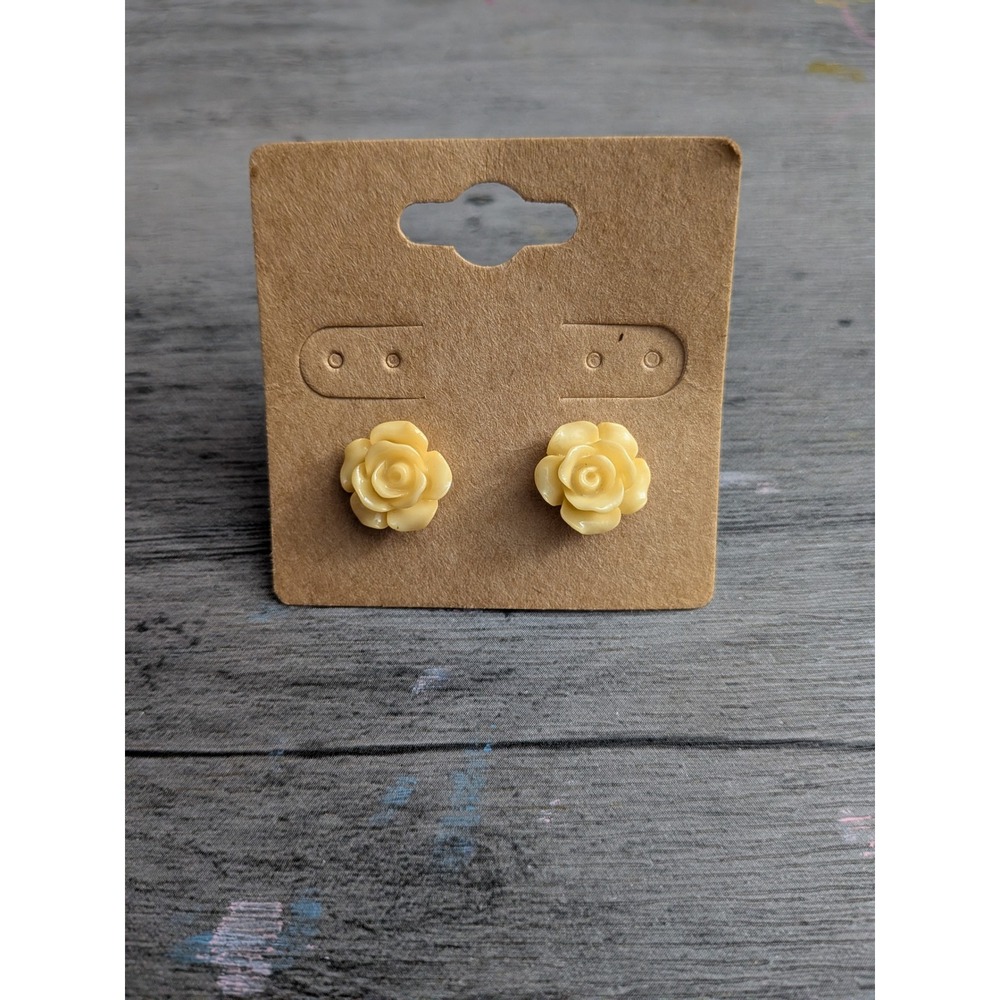 Yellow Rose Stud Earrings Floral Creamy Pastel Flower Jewelry Vintage Style